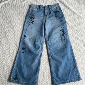 Playboy Women's Blue Graphic Baggy Jeans